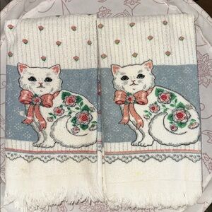 Kitty Cat Print Decorative Kitchen Towels with Pink Bow (Set of 2)